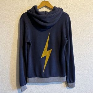 Aviator Nation Lightning Bolt Full Zip Drawstring Hoodie Blue Unisex M